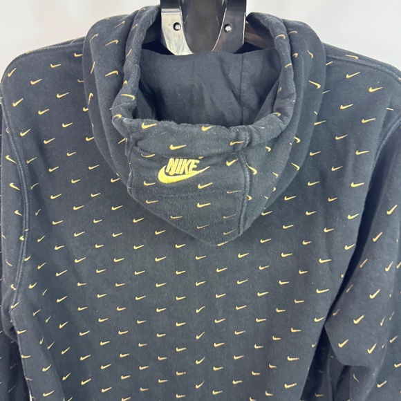 Nike All Over Swoosh Hoodie Black Gold Men’s Large Pullover Sweatshirt - Picture 8 of 10